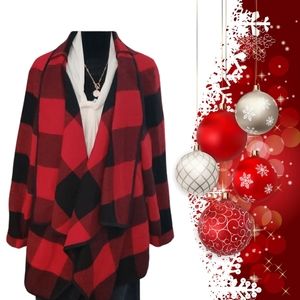 Natural Reflections Buffalo Plaid Draped Open Front Jacket/ Cardigan